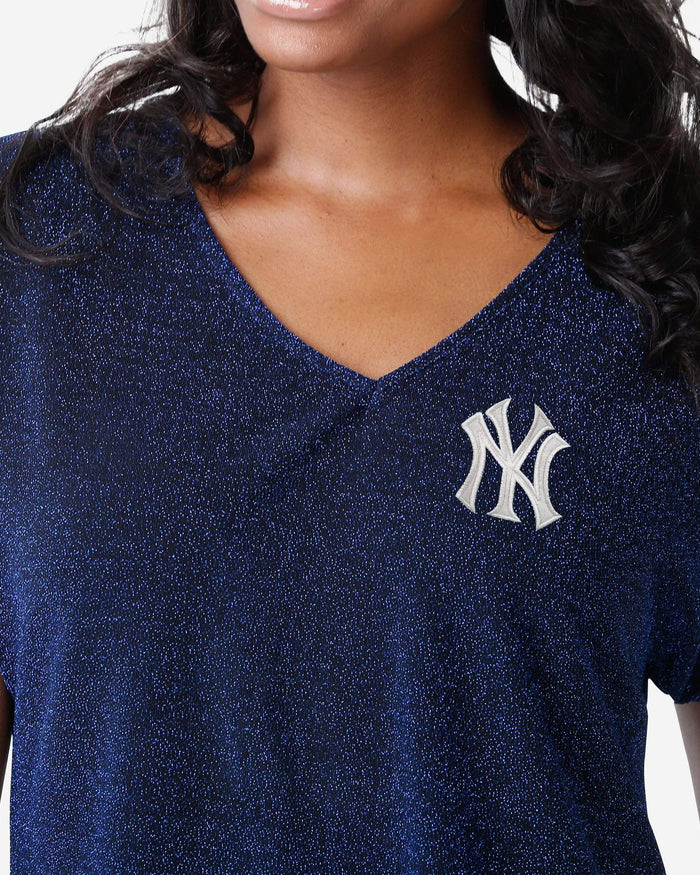 New York Yankees Womens Gametime Glitter V-Neck T-Shirt FOCO - FOCO.com