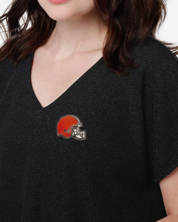 Cleveland Browns Womens Gametime Glitter V-Neck T-Shirt FOCO - FOCO.com