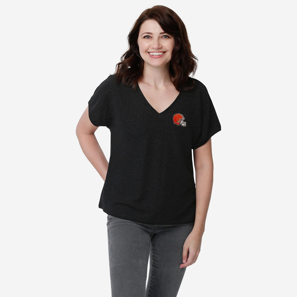 Cleveland Browns Womens Gametime Glitter V-Neck T-Shirt FOCO S - FOCO.com