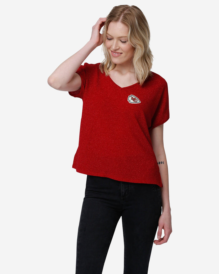 Kansas City Chiefs Womens Gametime Glitter V-Neck T-Shirt FOCO S - FOCO.com