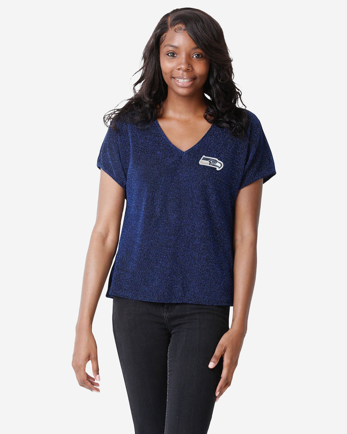 Seattle Seahawks Womens Gametime Glitter V-Neck T-Shirt FOCO S - FOCO.com