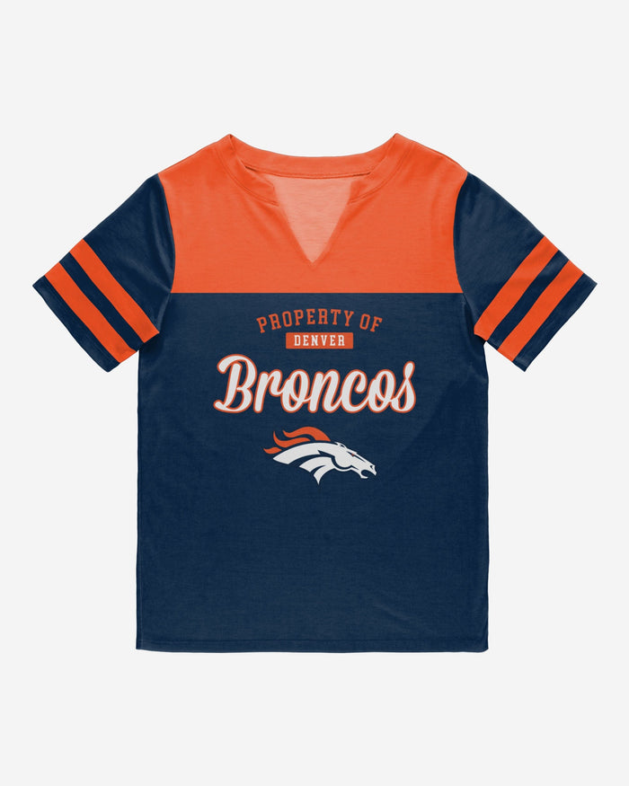 Denver Broncos Womens Team Stripe Property Of V-Neck T-Shirt FOCO - FOCO.com