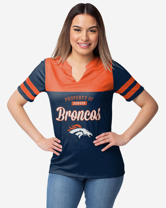 Denver Broncos Womens Team Stripe Property Of V-Neck T-Shirt FOCO S - FOCO.com