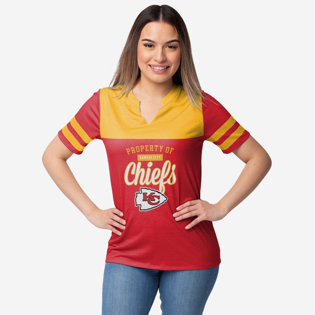 Kansas City Chiefs Womens Team Stripe Property Of V-Neck T-Shirt FOCO S - FOCO.com