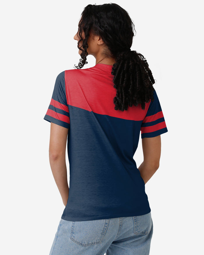 New England Patriots Womens Team Stripe Property Of V-Neck T-Shirt FOCO - FOCO.com