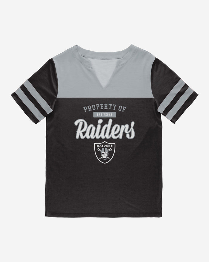 Las Vegas Raiders Womens Team Stripe Property Of V-Neck T-Shirt FOCO - FOCO.com