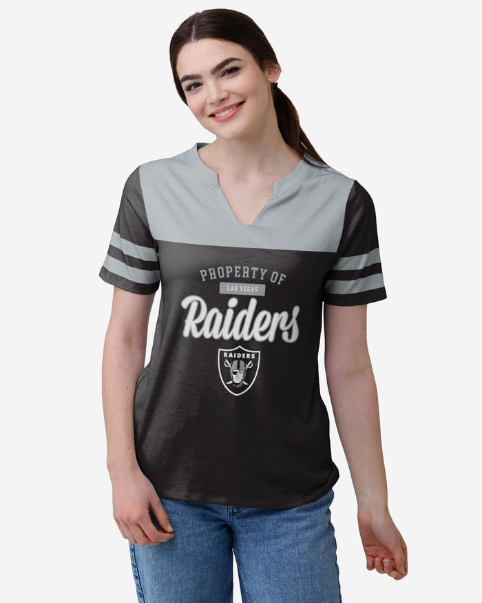 Las Vegas Raiders Womens Team Stripe Property Of V-Neck T-Shirt FOCO S - FOCO.com