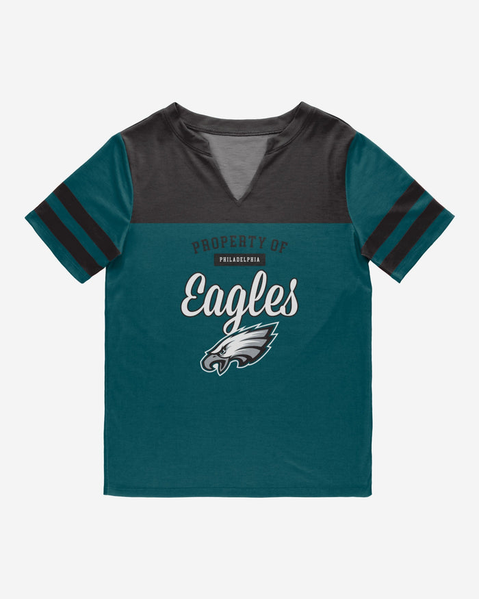 Philadelphia Eagles Womens Team Stripe Property Of V-Neck T-Shirt FOCO - FOCO.com