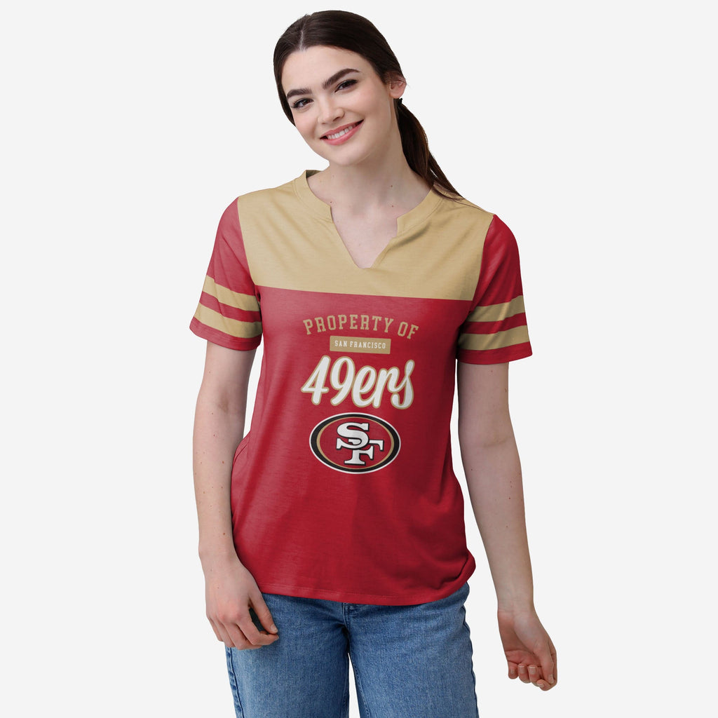 San Francisco 49ers Womens Team Stripe Property Of V-Neck T-Shirt FOCO S - FOCO.com