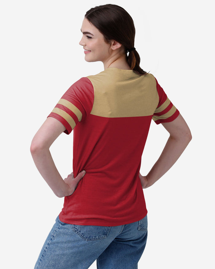 San Francisco 49ers Womens Team Stripe Property Of V-Neck T-Shirt FOCO - FOCO.com