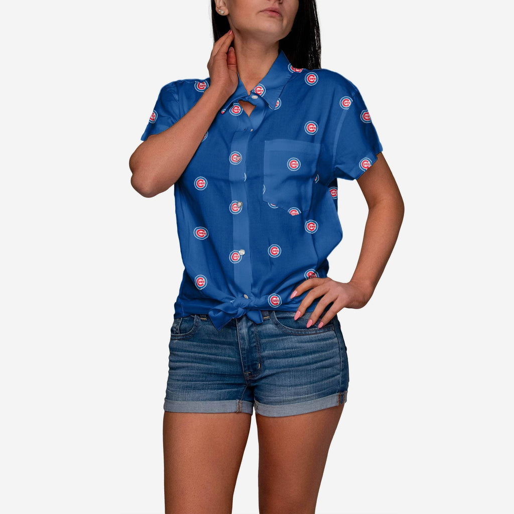 Chicago Cubs Logo Blast Womens Button Up Shirt FOCO S - FOCO.com