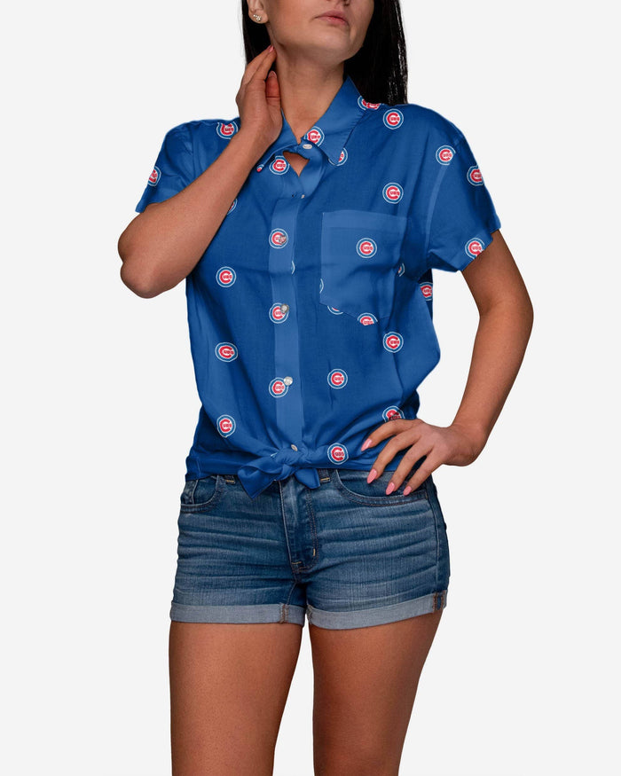 Chicago Cubs Logo Blast Womens Button Up Shirt FOCO S - FOCO.com