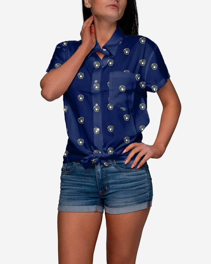 Milwaukee Brewers Logo Blast Womens Button Up Shirt FOCO S - FOCO.com