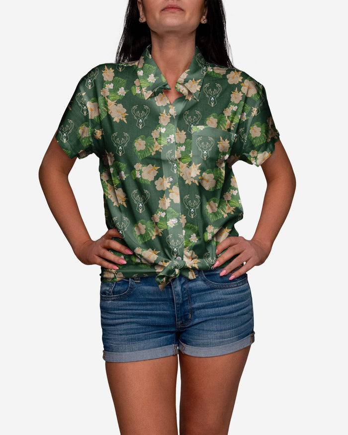 Milwaukee Bucks Womens Floral Button Up Shirt FOCO S - FOCO.com