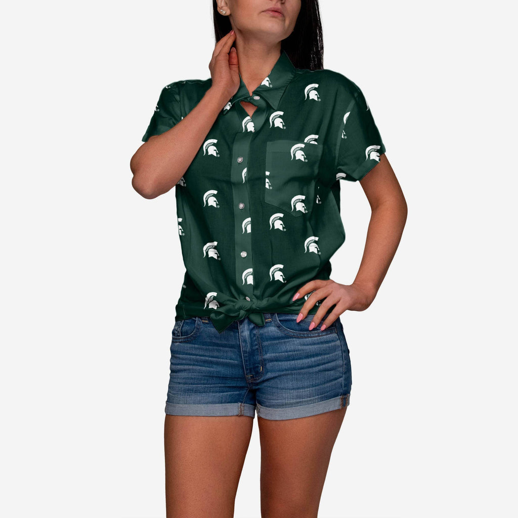 Michigan State Spartans Logo Blast Womens Button Up Shirt FOCO S - FOCO.com