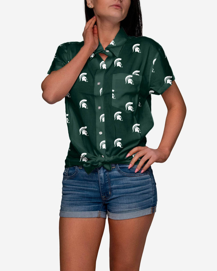 Michigan State Spartans Logo Blast Womens Button Up Shirt FOCO S - FOCO.com