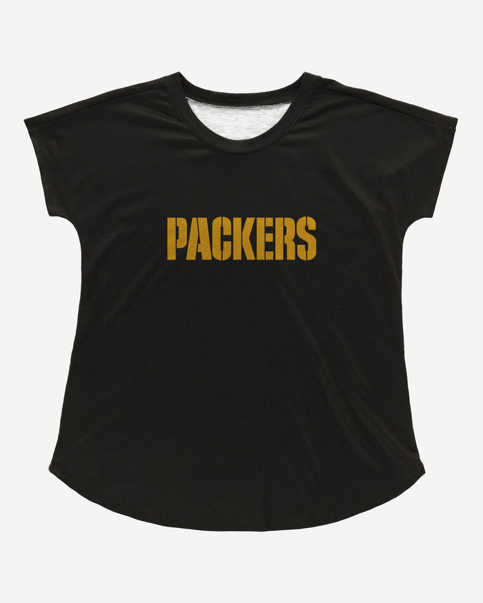 Green Bay Packers Womens Wordmark Black Tunic Top FOCO - FOCO.com