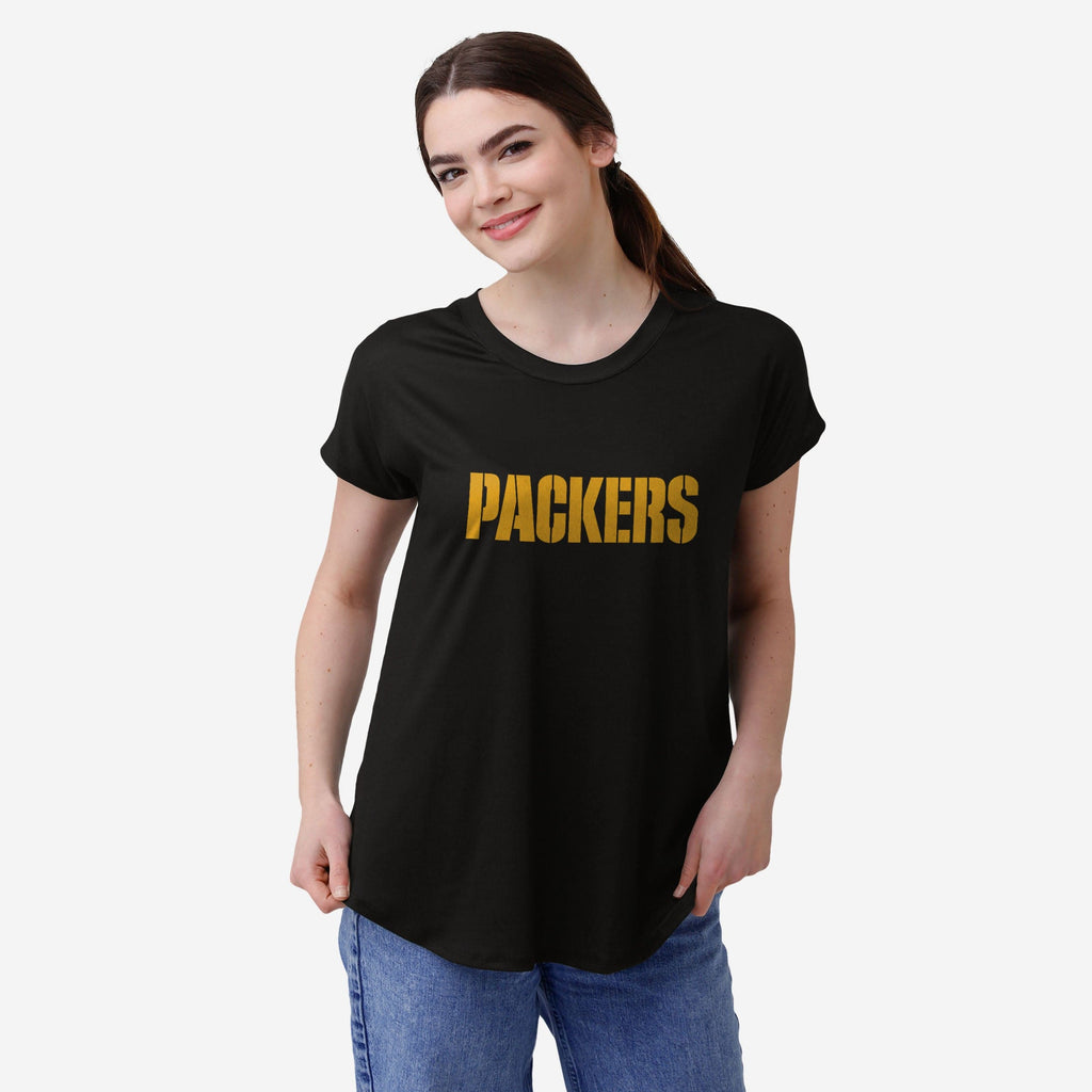 Green Bay Packers Womens Wordmark Black Tunic Top FOCO S - FOCO.com