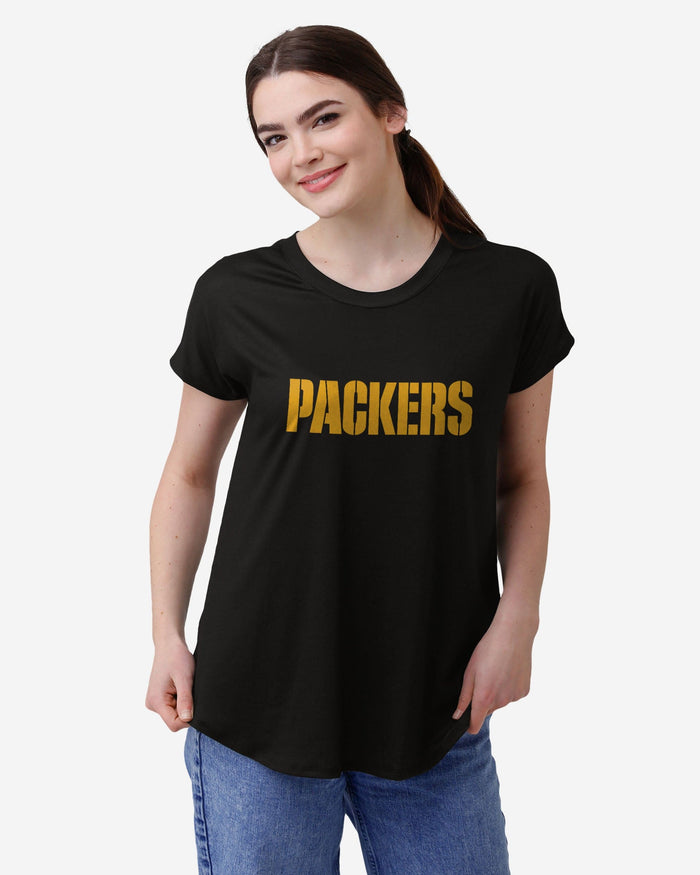 Green Bay Packers Womens Wordmark Black Tunic Top FOCO S - FOCO.com