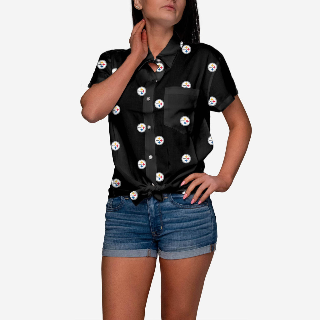 Pittsburgh Steelers Logo Blast Womens Button Up Shirt FOCO S - FOCO.com