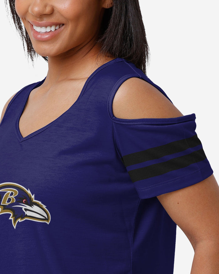 Baltimore Ravens Womens Cold Shoulder T-Shirt FOCO - FOCO.com