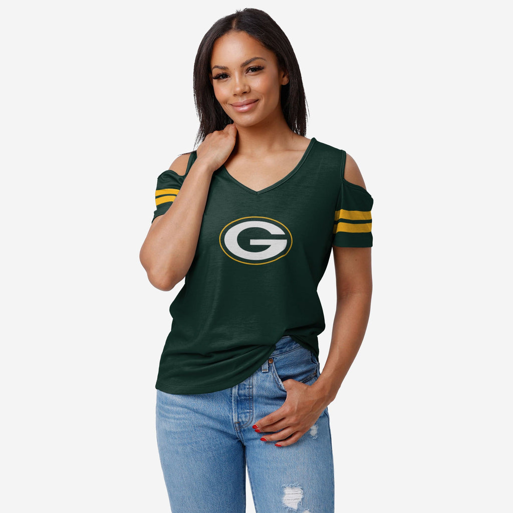 Green Bay Packers Womens Cold Shoulder T-Shirt FOCO S - FOCO.com