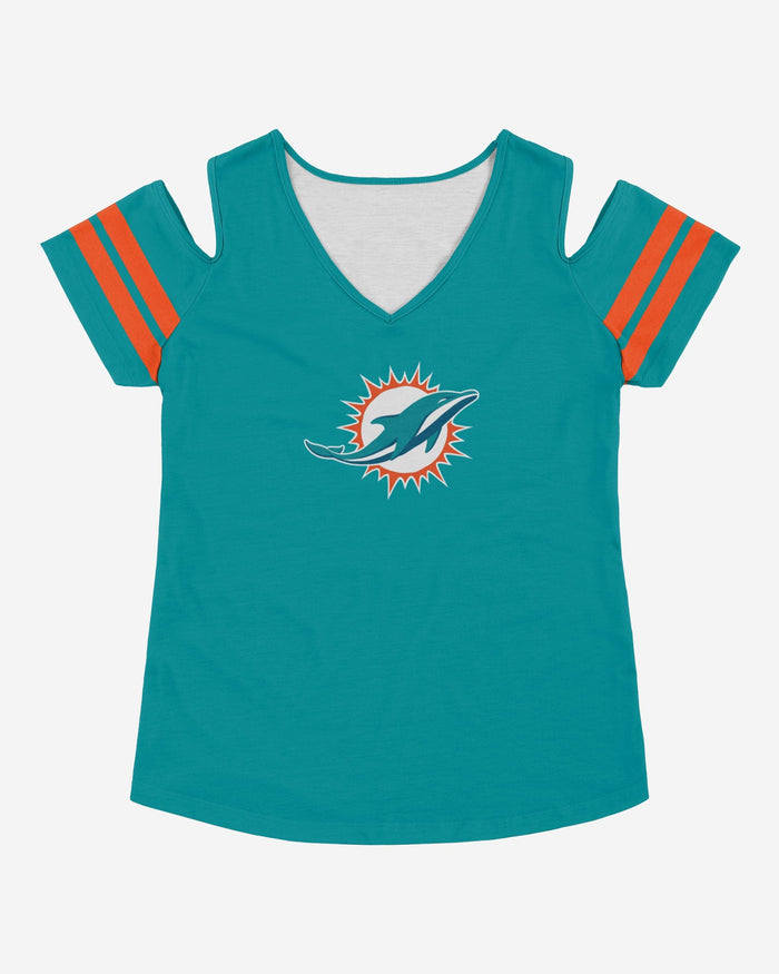 Miami Dolphins Womens Cold Shoulder T-Shirt FOCO - FOCO.com