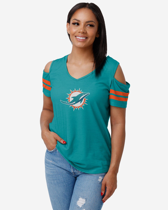 Miami Dolphins Womens Cold Shoulder T-Shirt FOCO S - FOCO.com