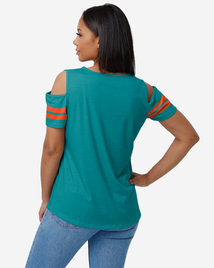 Miami Dolphins Womens Cold Shoulder T-Shirt FOCO - FOCO.com