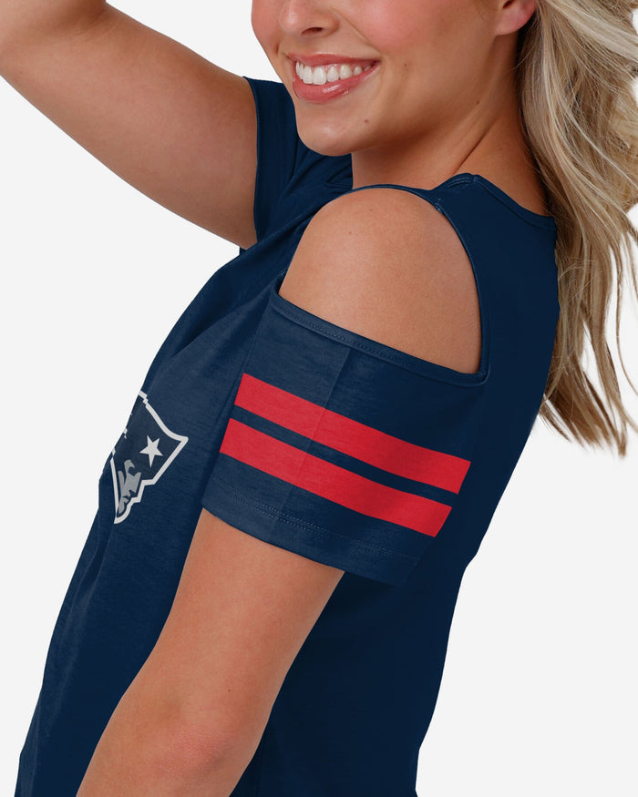 New England Patriots Womens Cold Shoulder T-Shirt FOCO - FOCO.com