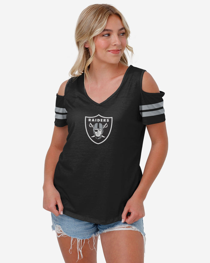 Las Vegas Raiders Womens Cold Shoulder T-Shirt FOCO S - FOCO.com