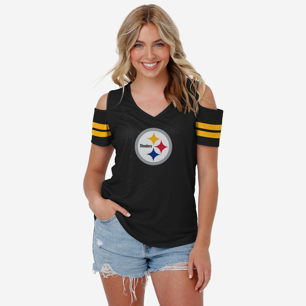 Pittsburgh Steelers Womens Cold Shoulder T-Shirt FOCO S - FOCO.com