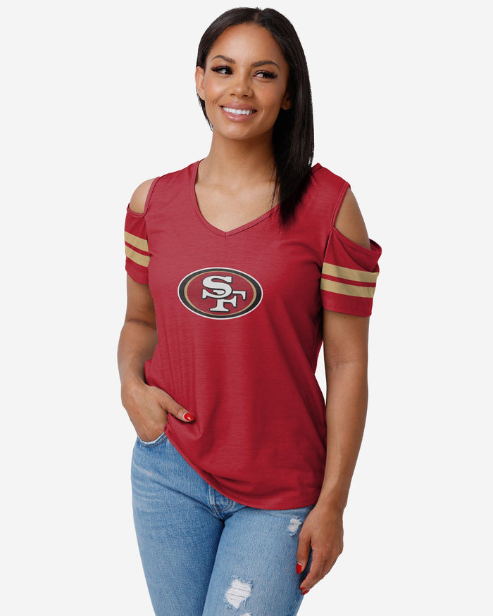 San Francisco 49ers Womens Cold Shoulder T-Shirt FOCO S - FOCO.com