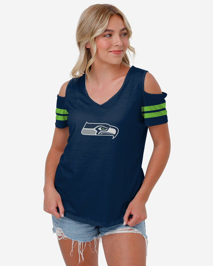 Seattle Seahawks Womens Cold Shoulder T-Shirt FOCO S - FOCO.com